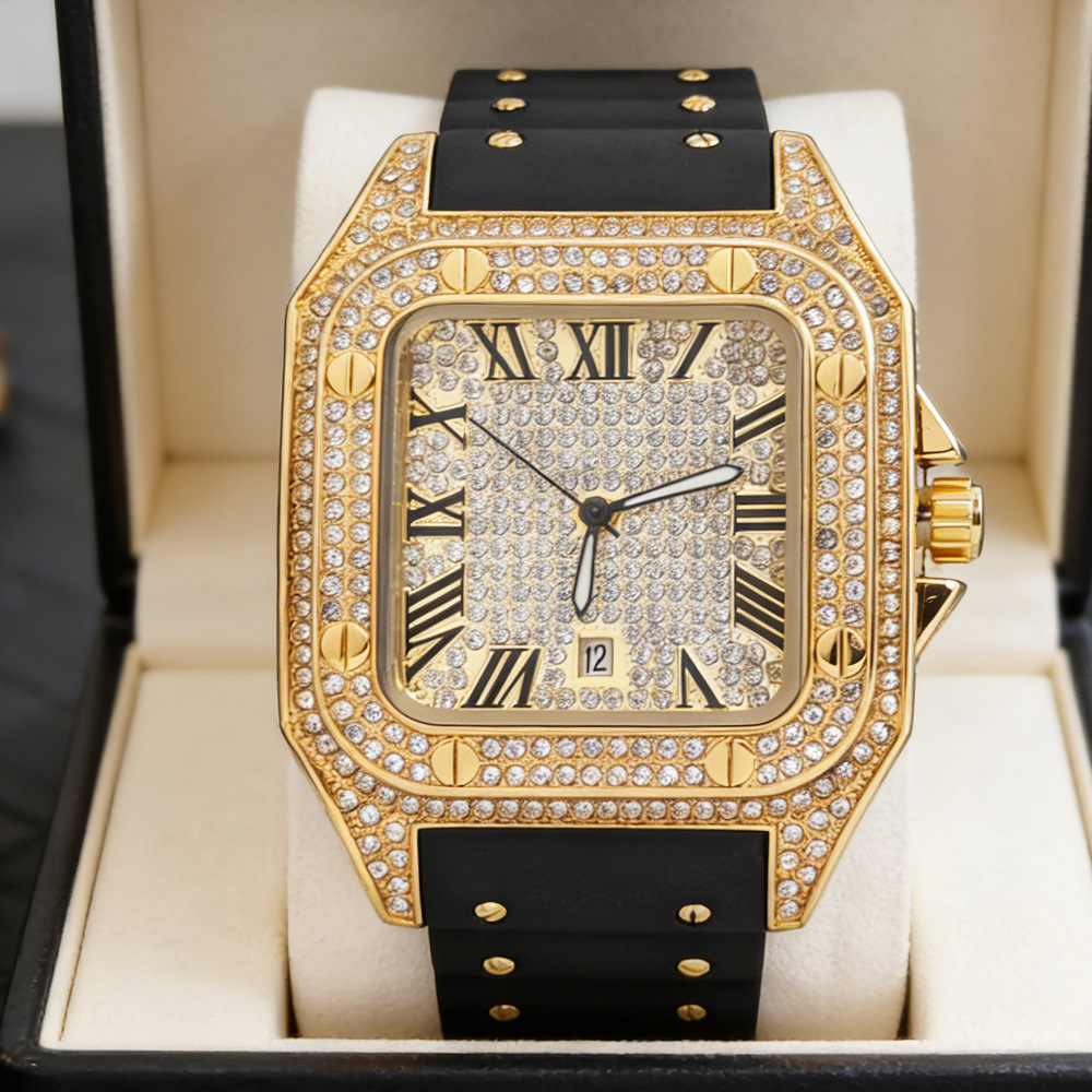 Luxury Watch Rubber Strap - Zegarek kwarcowy męski Hip Hop Iced