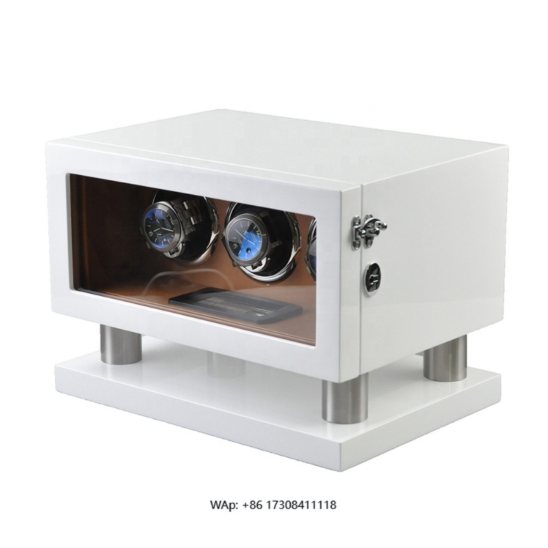 Luxury Watch Winder Box - Biało-brązowy skórzany kontroler, gyroskop, obrotowy podwójny
