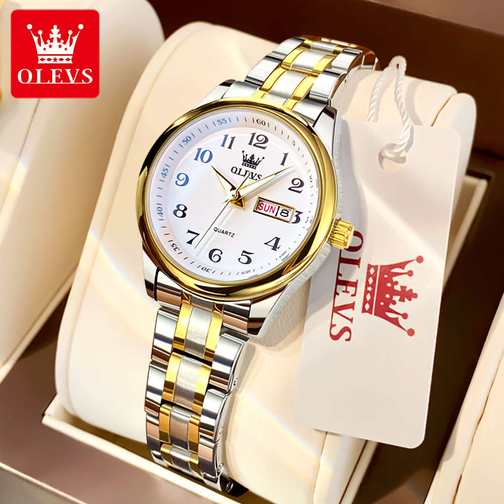 Luxury Watch For Women - Zegarek damski OLEVS kwarcowy złoty srebrny