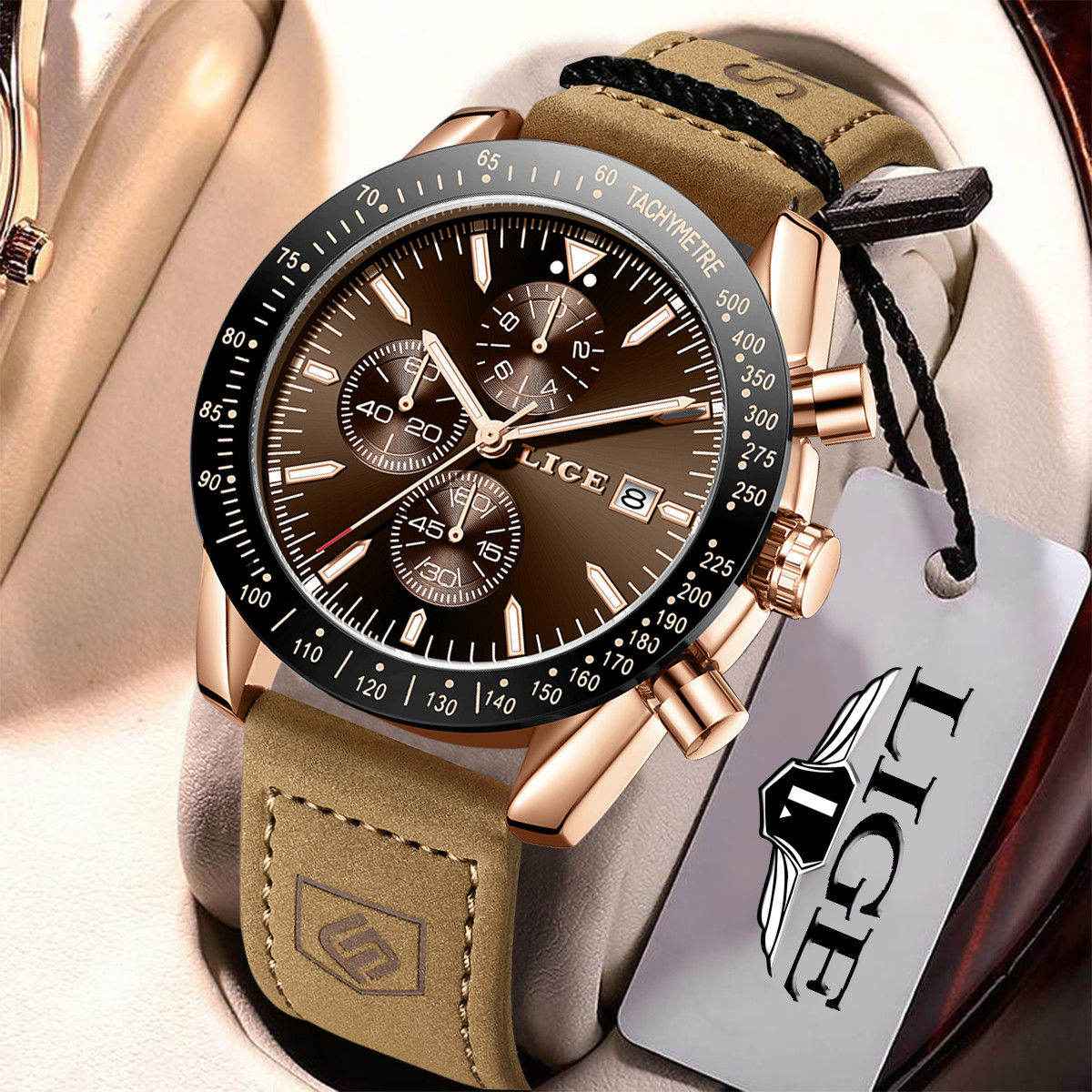 Luxury Watch Leather - Zegarki męskie LIGE skórzane modne biznesowe