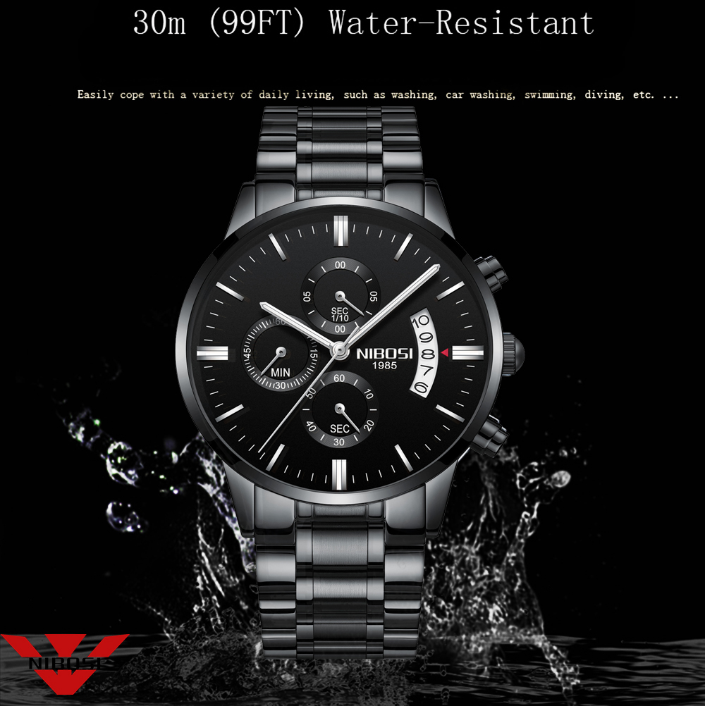 NIBOSI czarny zegarek kwarcowy – Luxury Watch Name recenzja i cena